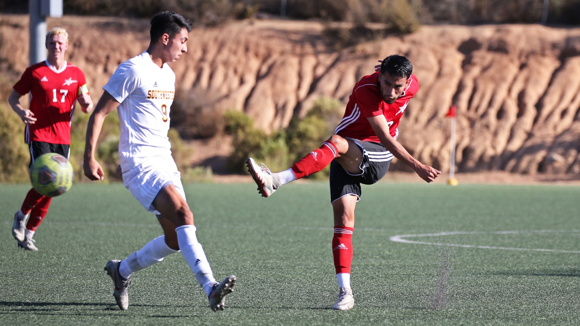 Arturo Soltero scored both goals for the Comets. Photo by Hugh Cox.